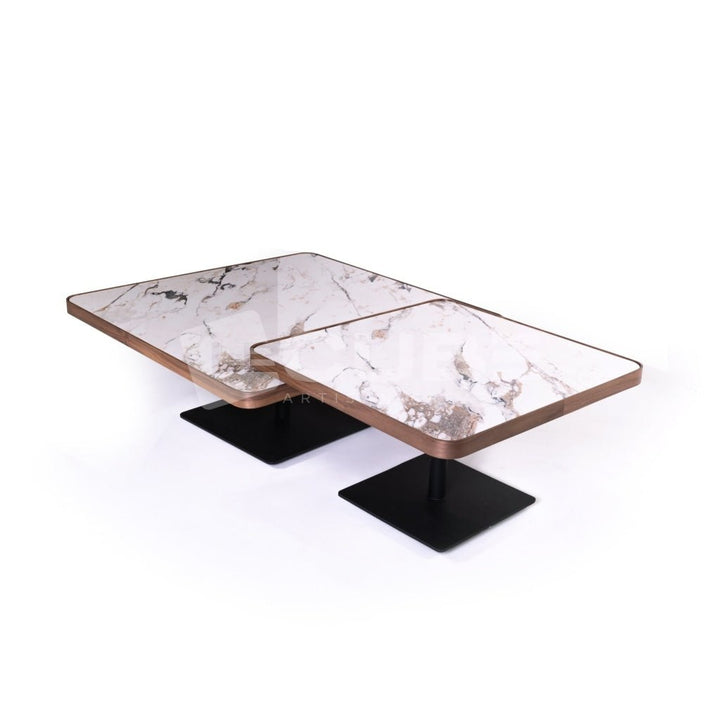 Duo de tables basses White Shadow Breccia Ceramic - Le Cube Artisan Créateur