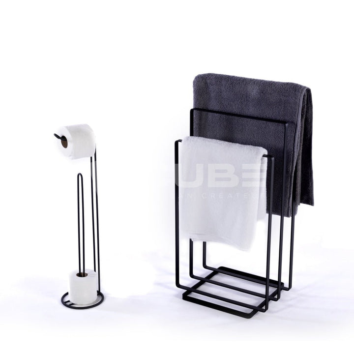 Duo Porte serviettes & Porte papier toilette Noirs - Le Cube Artisan Créateur