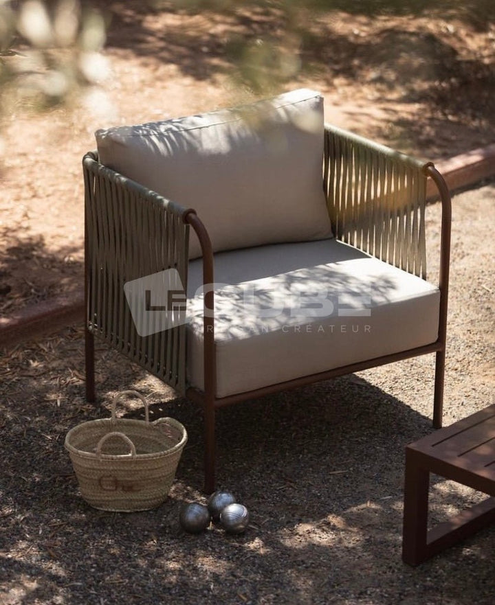 Salon de jardin GLORIA Ocre et vert pastel - Le Cube Artisan Créateur